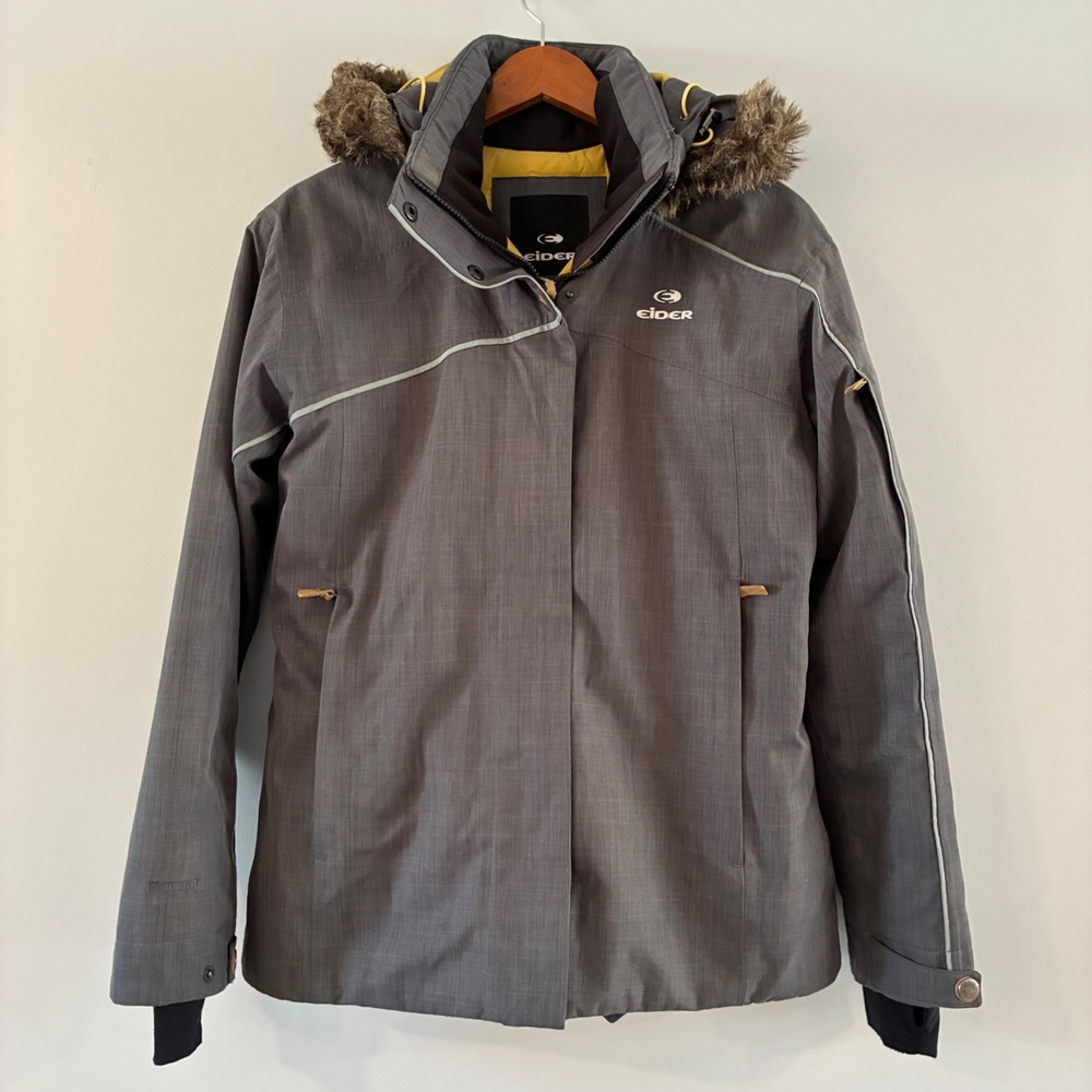 Eider Ski Jacket Wom 10 Grey Snowboard Hooded Faux Fur Insulated Puffer Pockets